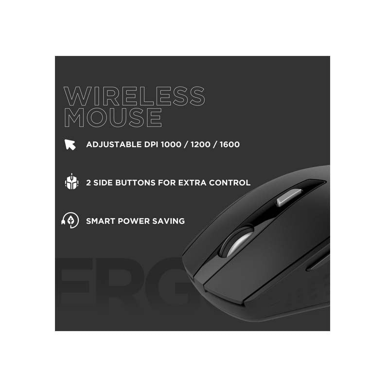 Volkano Chrome Series 2.4Ghz Wireless Ergonomic Mouse - Black - Black