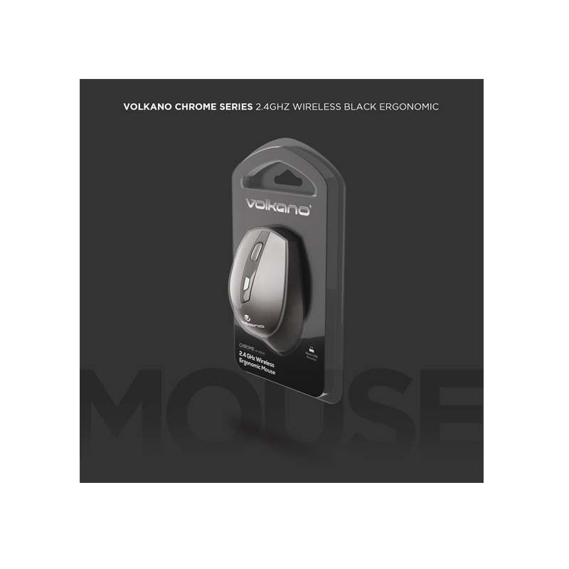 Volkano Chrome Series 2.4Ghz Wireless Ergonomic Mouse - Black - Black