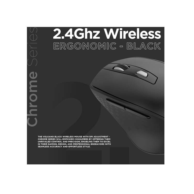 Volkano Chrome Series 2.4Ghz Wireless Ergonomic Mouse - Black - Black