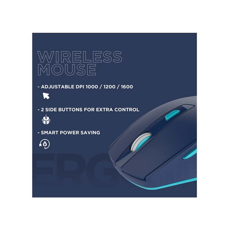 Volkano Chrome Series 2.4Ghz Wireless Ergonomic Mouse - Blue - Blue