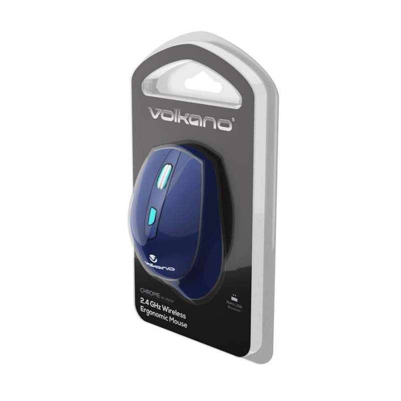 Volkano Chrome Series 2.4Ghz Wireless Ergonomic Mouse - Blue - Blue