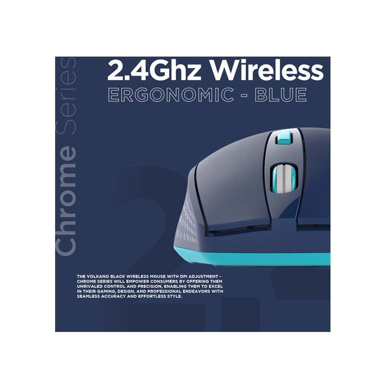 Volkano Chrome Series 2.4Ghz Wireless Ergonomic Mouse - Blue - Blue