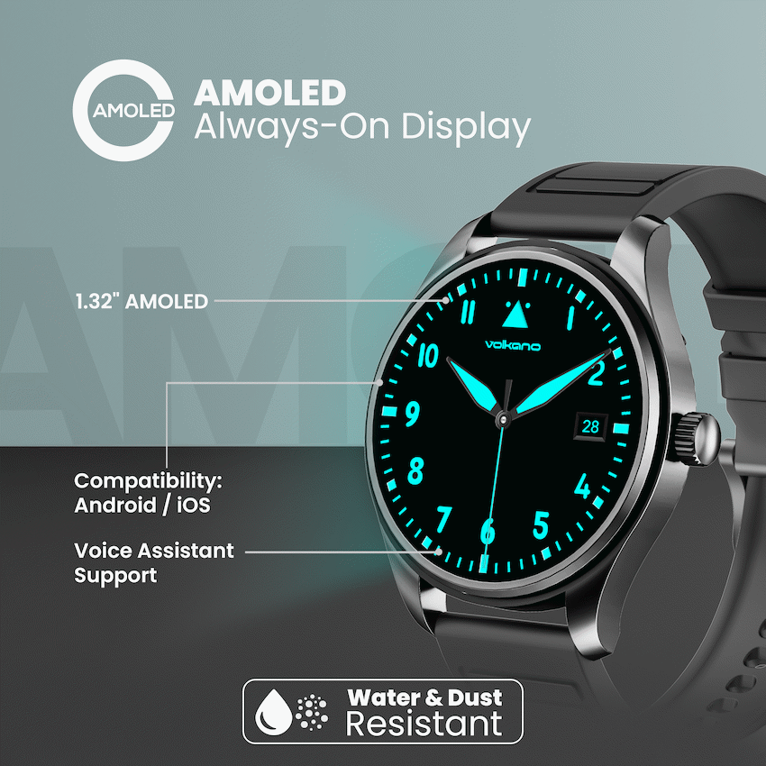 Volkano Eon Series Bluetooth Calling AMOLED Smartwatch - Black - Black - Wearables