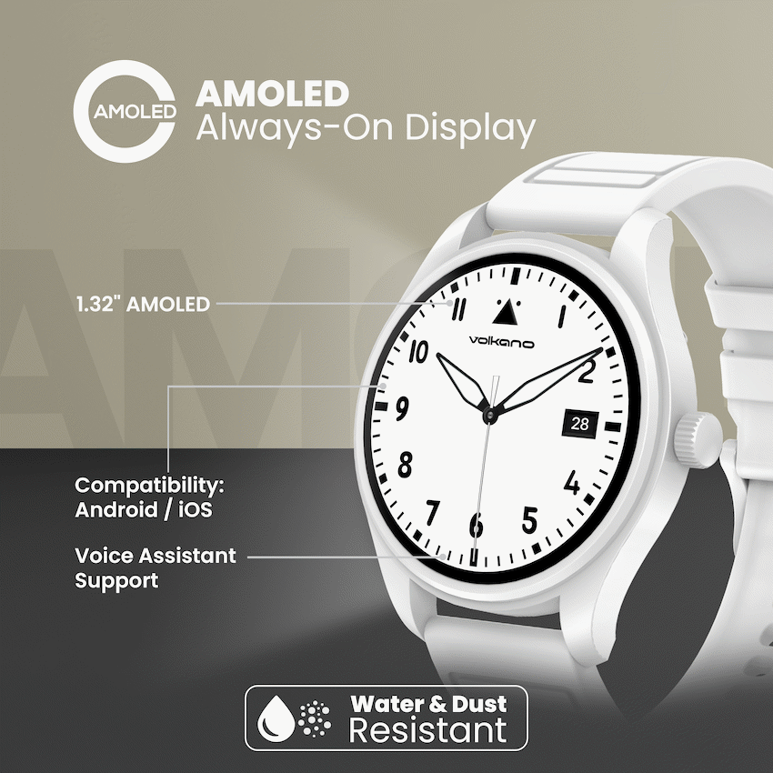 Volkano Eon Series Bluetooth Calling AMOLED Smartwatch - White - White - Wearables