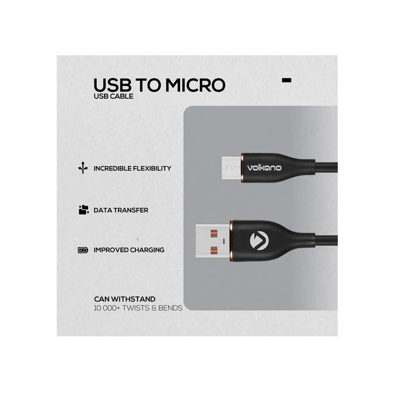 Volkano Flexi Series 18W USB to Micro USB 1.5M - Black - Black