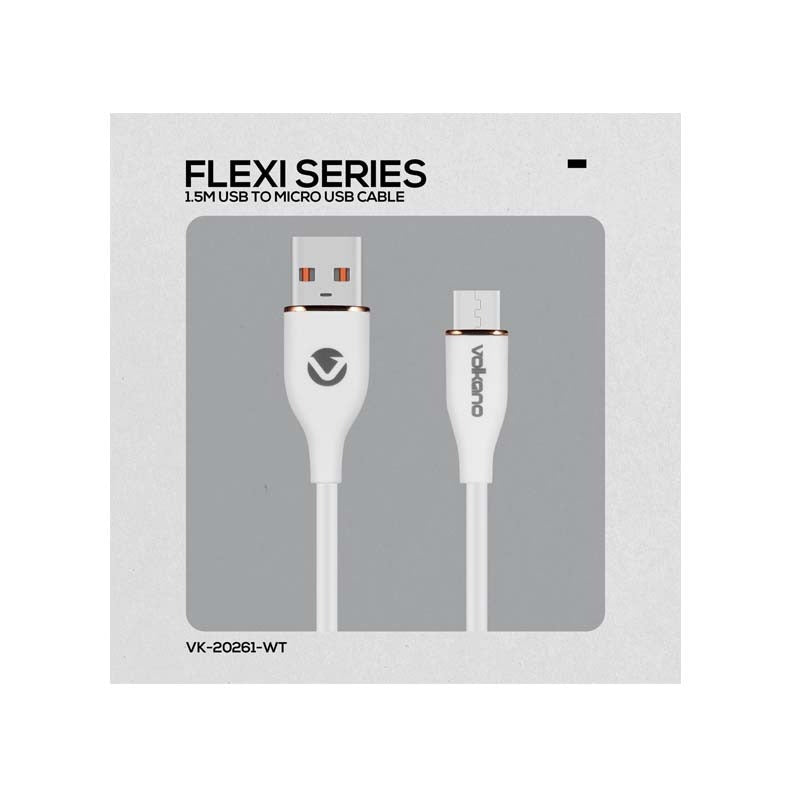 Volkano Flexi Series 18W USB to Micro USB 1.5M - White - White
