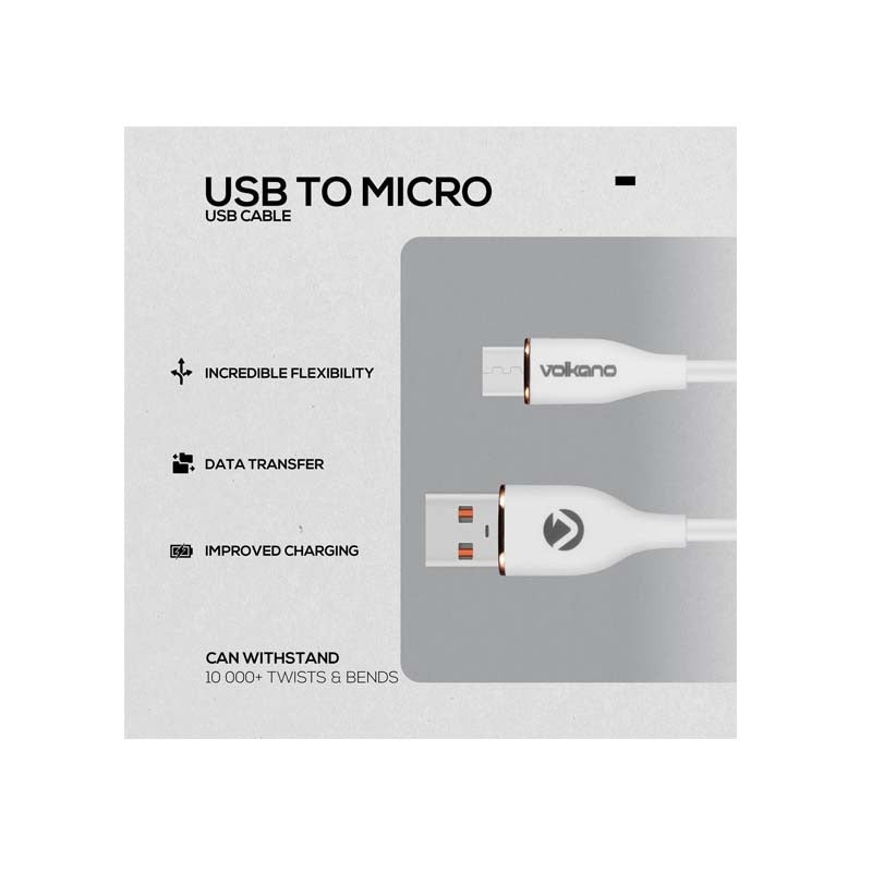 Volkano Flexi Series 18W USB to Micro USB 1.5M - White - White