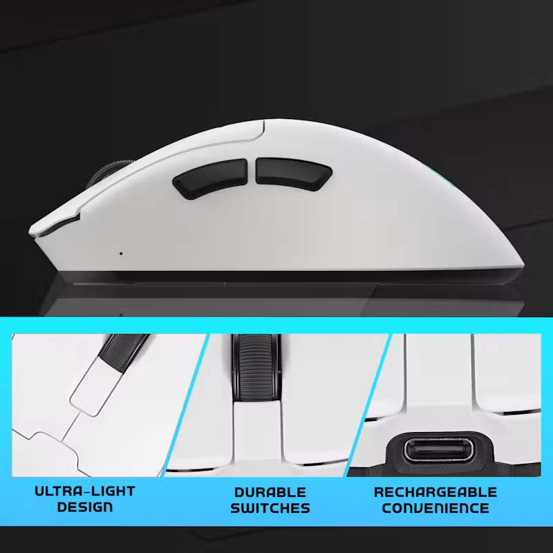 Volkano gaming Arc Ultra-Lightweight Rechargeable Gaming Mouse - White - White - Gaming