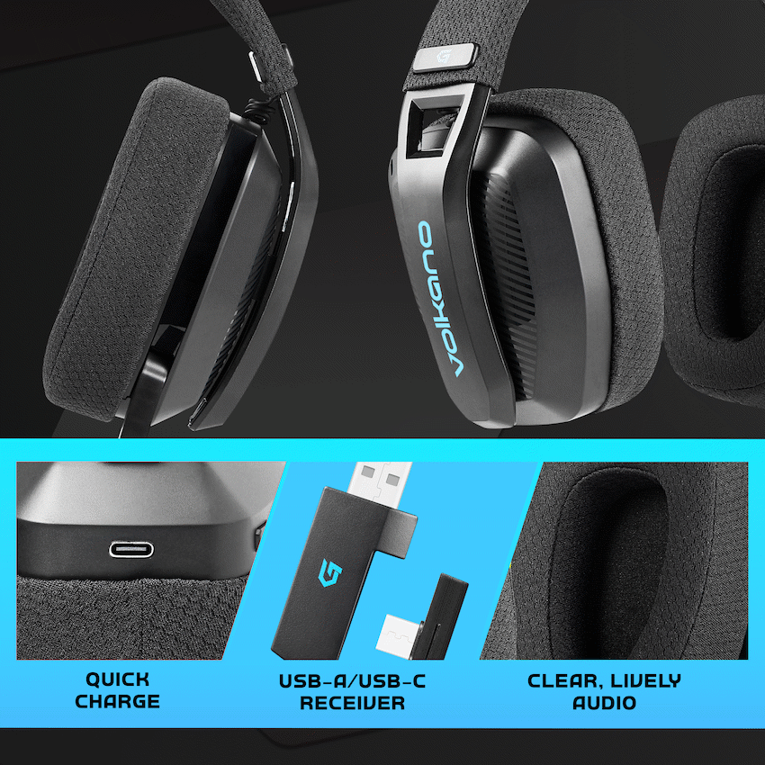 Volkano gaming Eclipse X1 Tri-mode Ultra Lightweight Gaming Headphones - Black - Black - Audio