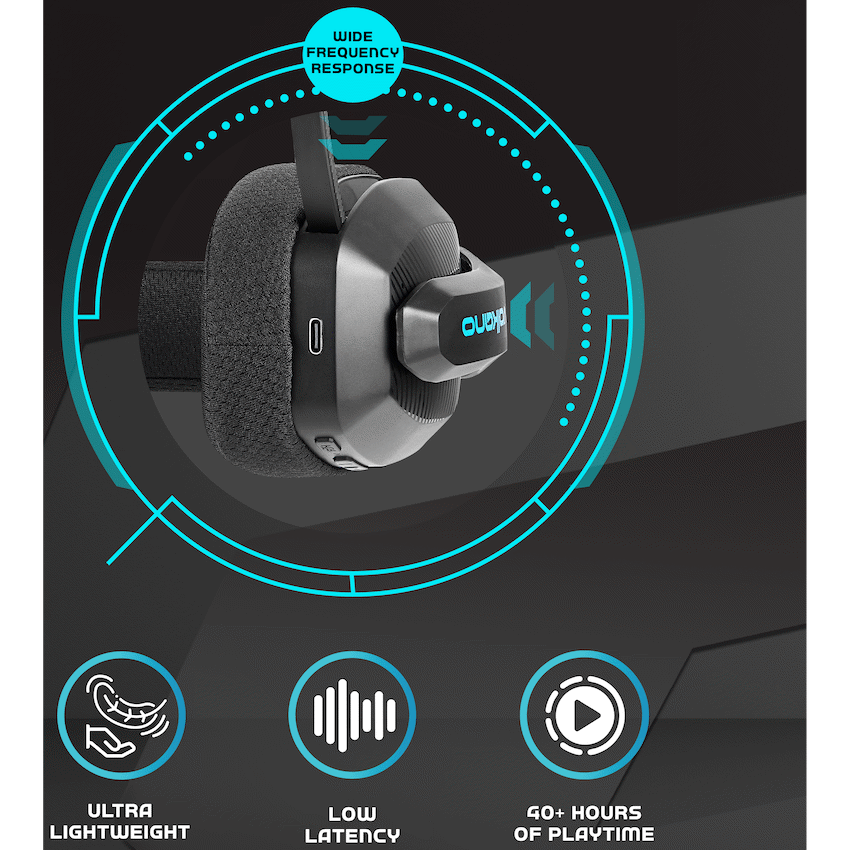 Volkano gaming Eclipse X1 Tri-mode Ultra Lightweight Gaming Headphones - Black - Black - Audio