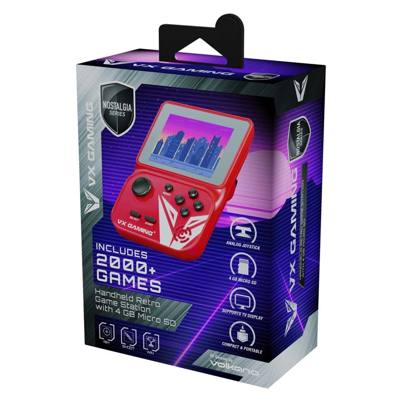 Volkano Gaming Nostalgia Series Handheld Retro Game Station with 4GB Micro SD - Red