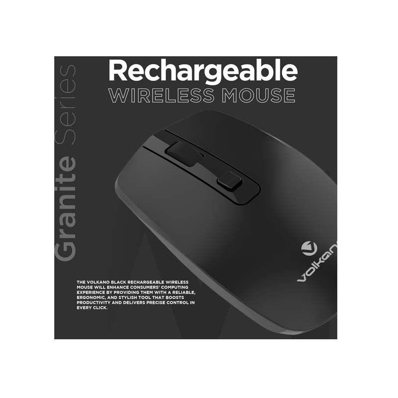Volkano Granite Series Rechargeable Wireless Mouse - Black - Black