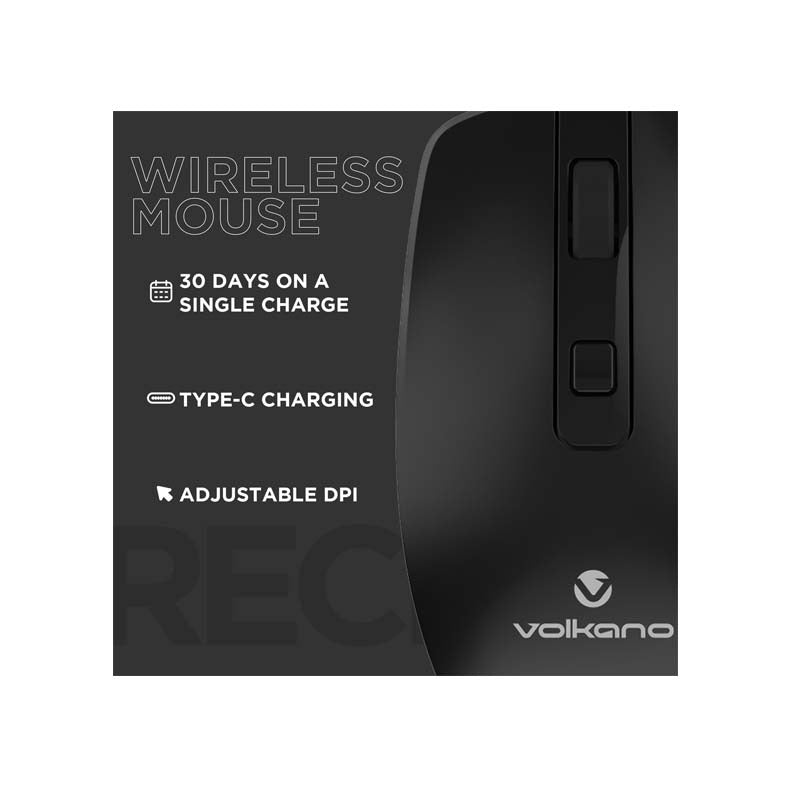 Volkano Granite Series Rechargeable Wireless Mouse - Black - Black