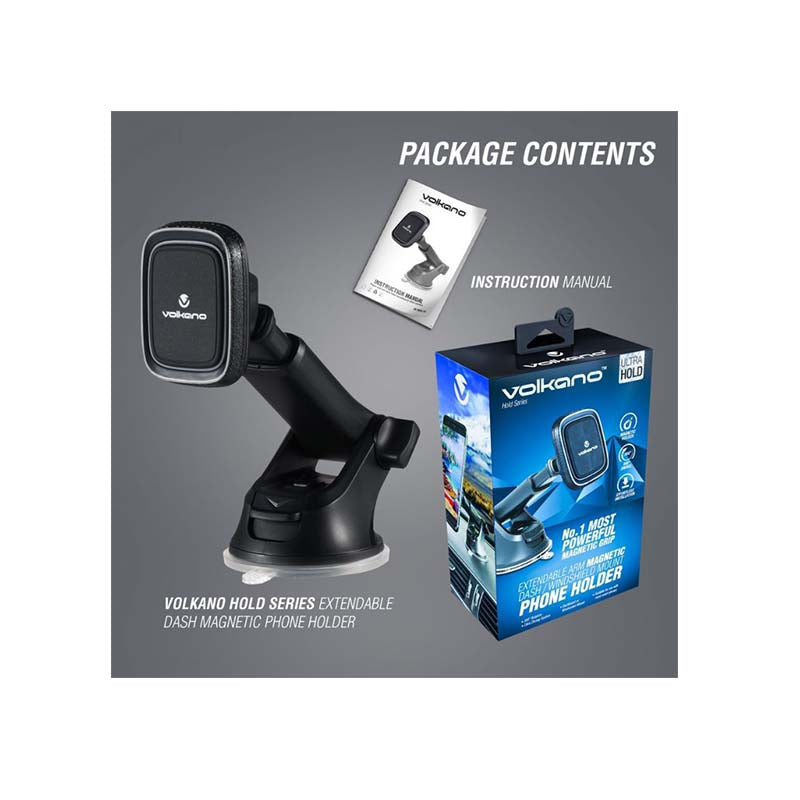 Volkano Hold Series Magnetic Extendable Phone Holder - Black - Black