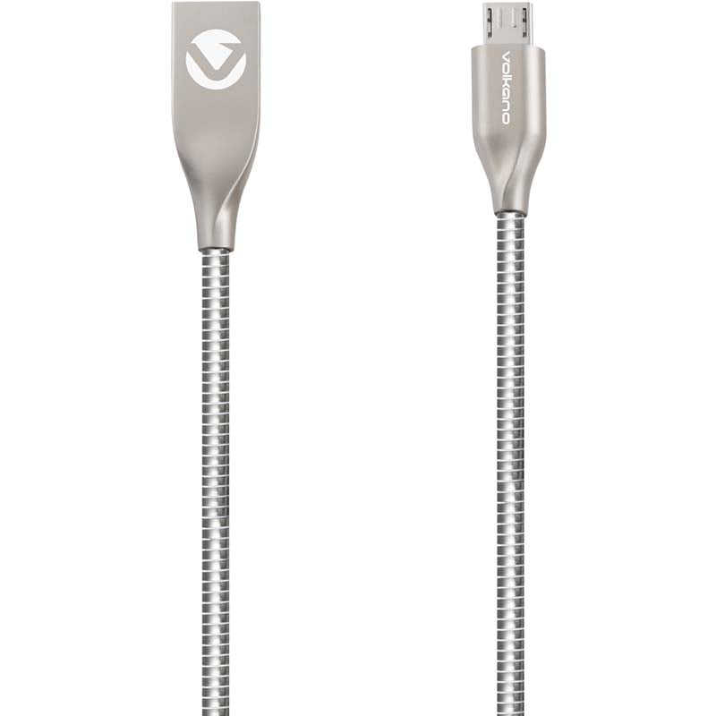 Volkano Iron Series Round Metallic Spring Micro USB Cable 1.2m - Silver