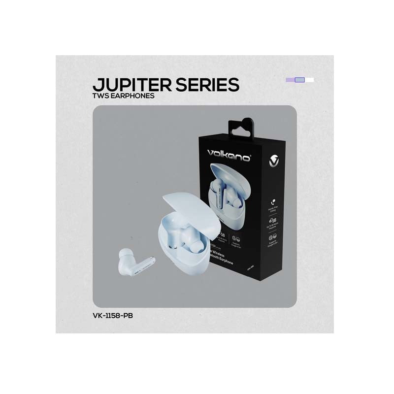 Volkano Jupiter Series True Wireless In-Ear Earphones - Pastel Blue - Blue