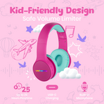 Volkano Kids Atlas Bluetooth Padded Headphones with dB Switch Function - Pink - Audio