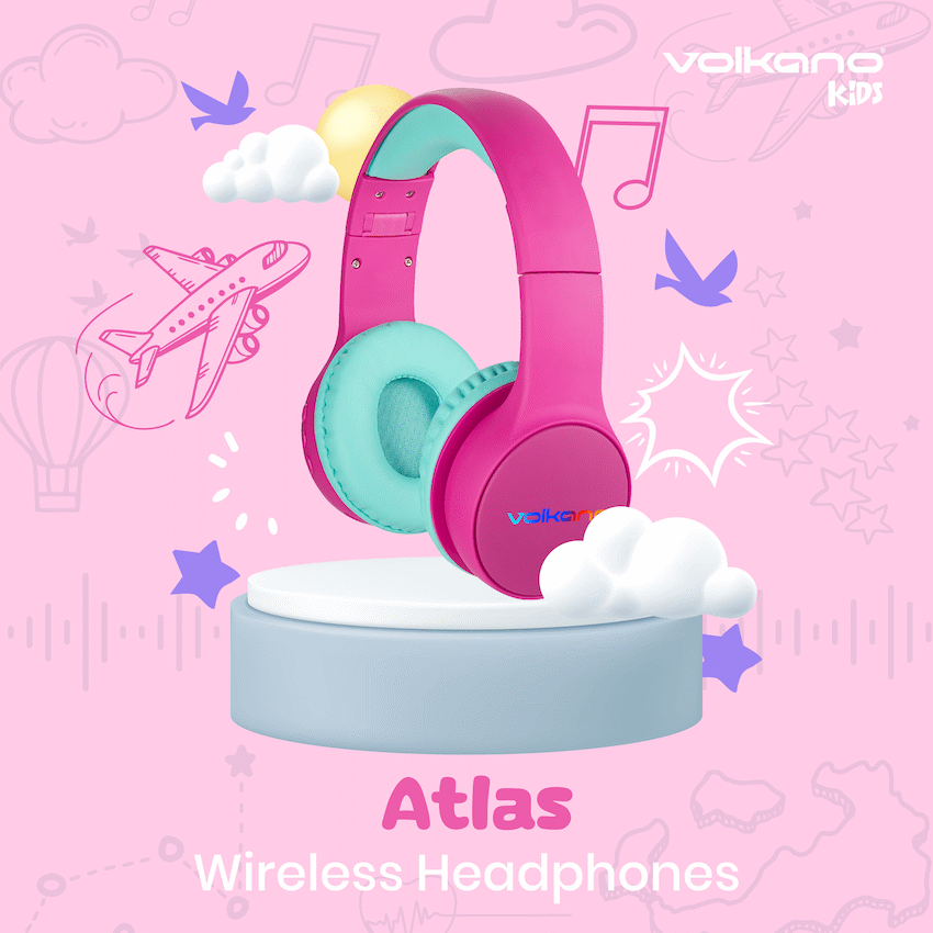 Volkano Kids Atlas Bluetooth Padded Headphones with dB Switch Function - Pink - Audio