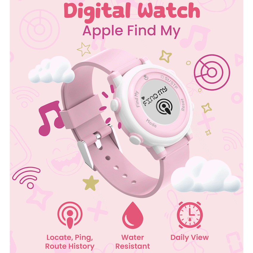 Volkano Kids Digital Watch with Apple Find My - 3ATM Waterproof (Anti-Lost) - Pink - Pink