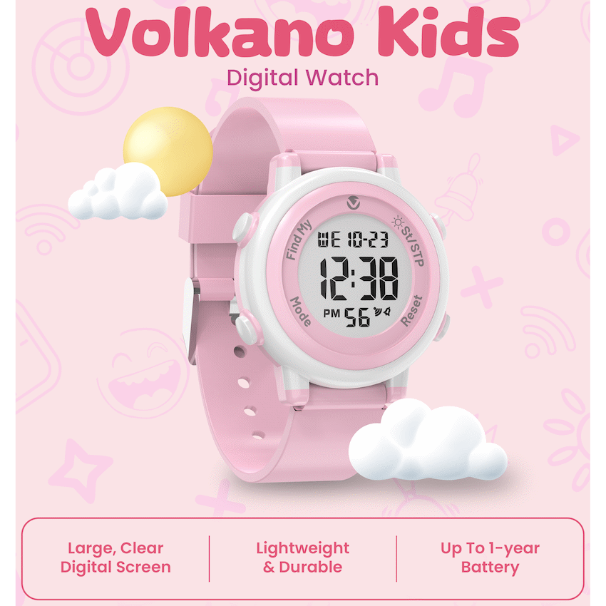 Volkano Kids Digital Watch with Apple Find My - 3ATM Waterproof (Anti-Lost) - Pink - Pink