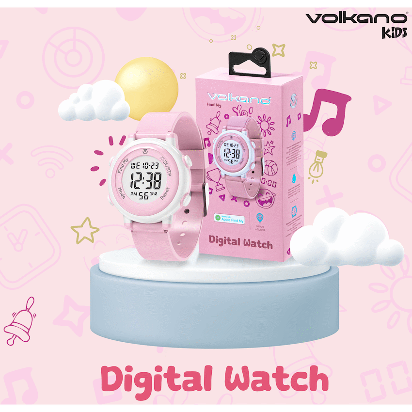 Volkano Kids Digital Watch with Apple Find My - 3ATM Waterproof (Anti-Lost) - Pink - Pink