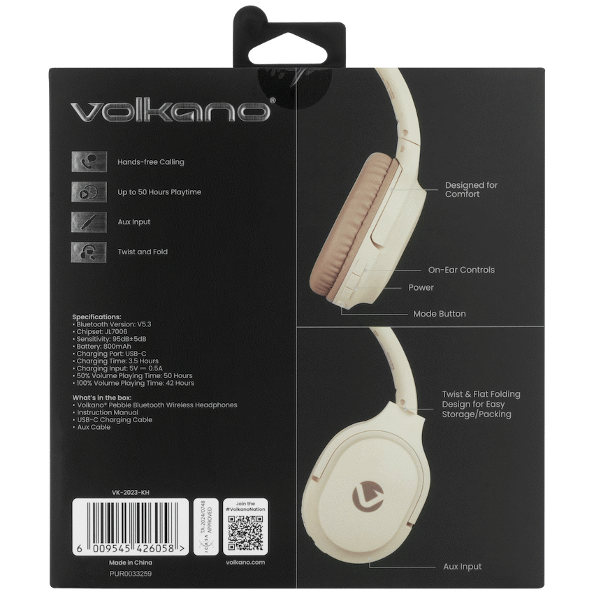 Volkano Pebble Series Bluetooth Headphones - Khaki - Khaki - Audio