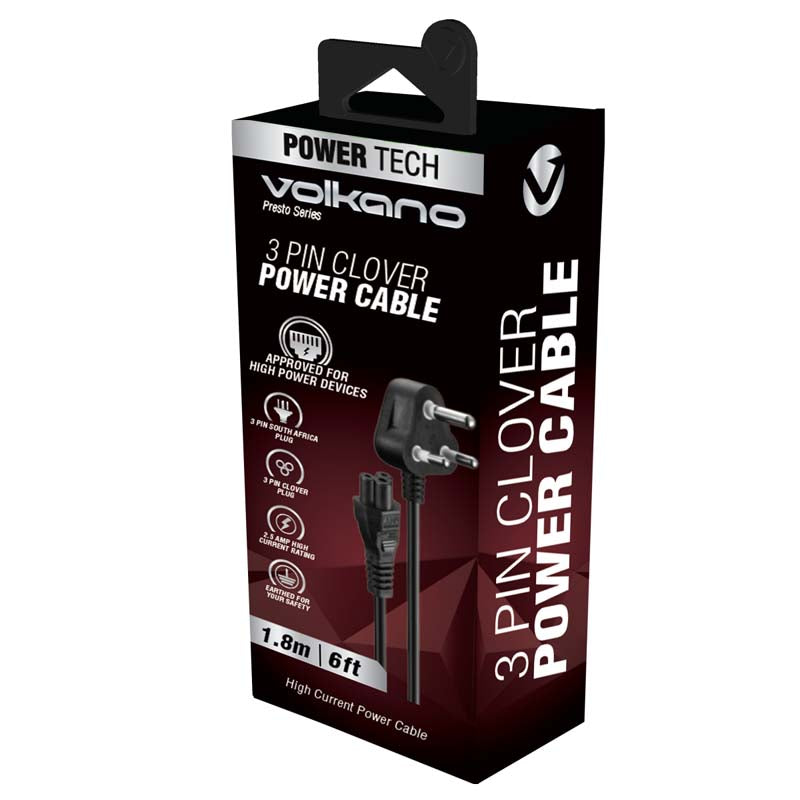 Volkano Presto Series Power Cable 3 pin Clover to Type-M 2.5A - Black