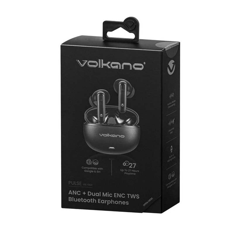 Volkano Pulse Series True Wireless Earphones with Charging Case - Black - Black
