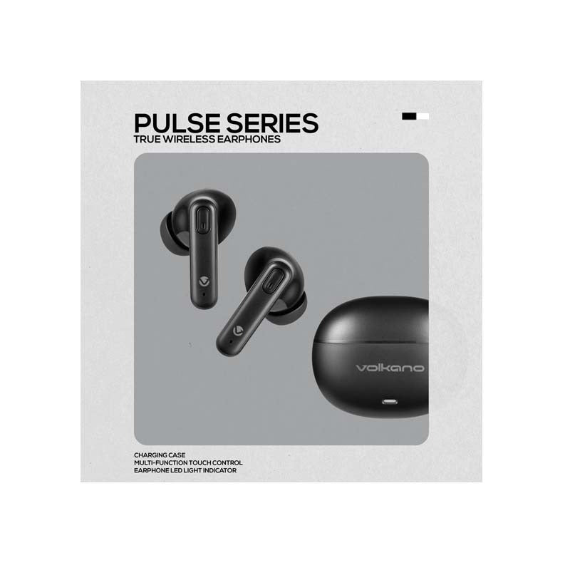 Volkano Pulse Series True Wireless Earphones with Charging Case - Black - Black