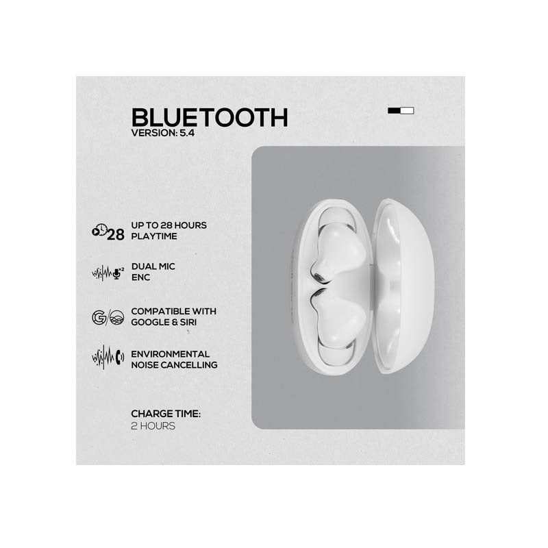 Volkano Pulse Series True Wireless Earphones with Charging Case - White - White