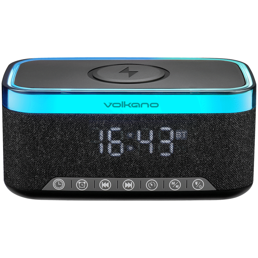 Volkano Radiant 2 Alarm Clock with Wireless Charging and Speaker - Black - Black