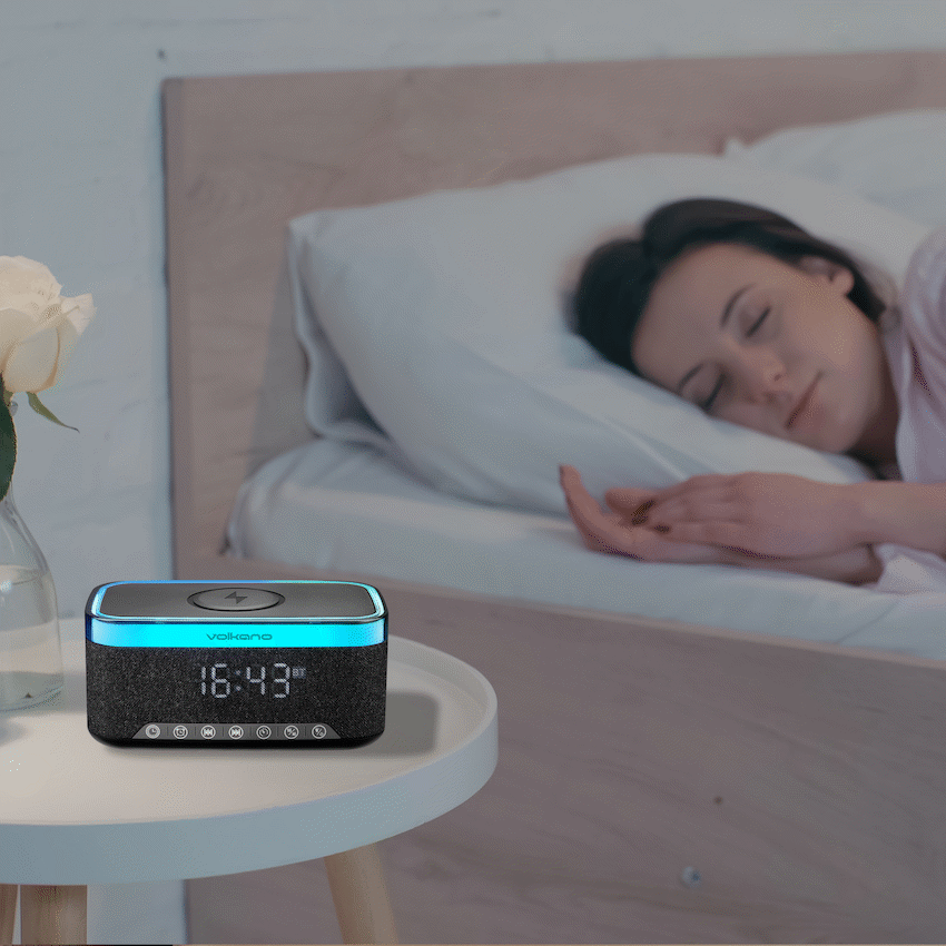 Volkano Radiant 2 Alarm Clock with Wireless Charging and Speaker - Black - Black