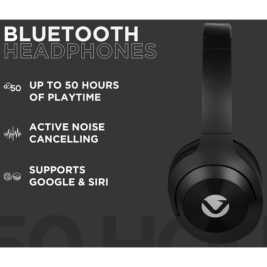 Volkano Rhapsody 3.0 Series Active Noise Cancelling Bluetooth Headphones - Black - Audio