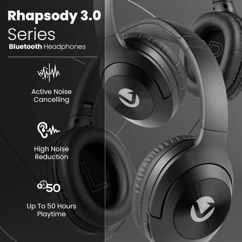Volkano Rhapsody 3.0 Series Active Noise Cancelling Bluetooth Headphones - Black - Audio