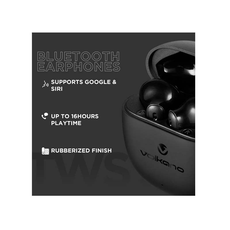 Volkano Sleek Series True Wireless Earphones - Black - Black