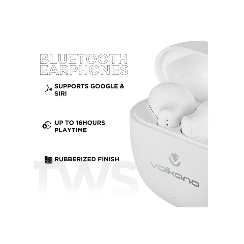 Volkano Sleek Series True Wireless Earphones - White - White