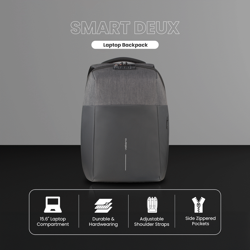 Volkano Smart Deux Laptop Backpack - Black/Charcoal - Black - Bags