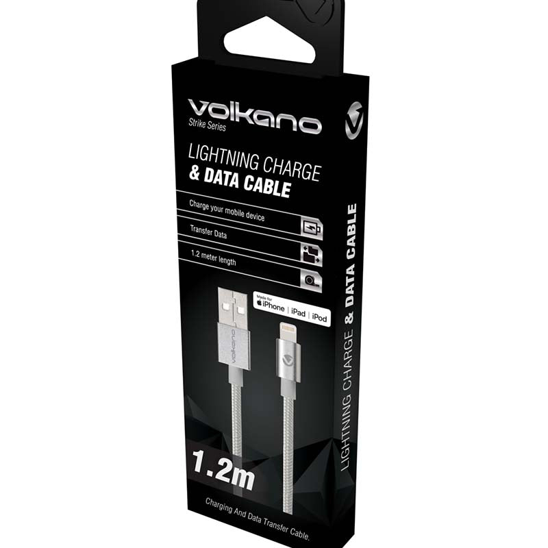 Volkano Strike Series 1.2m MFI Lightning Cable - Silver