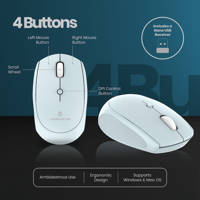 Volkano Talc Wireless Mouse - Blue - Blue - Computer Peripherals