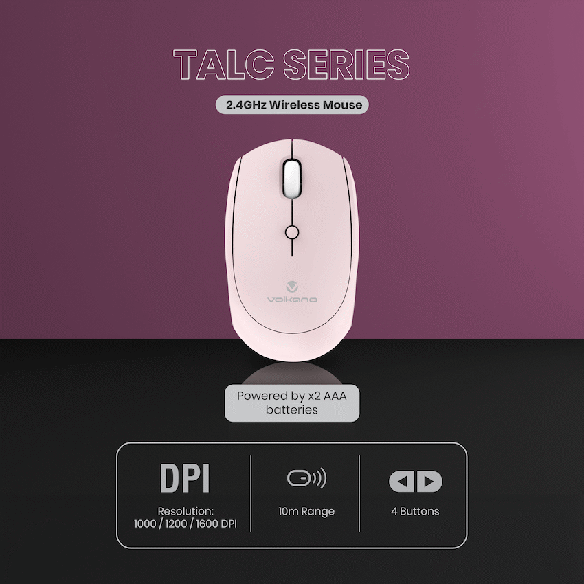 Volkano Talc Wireless Mouse - Pink - Pink - Computer Peripherals