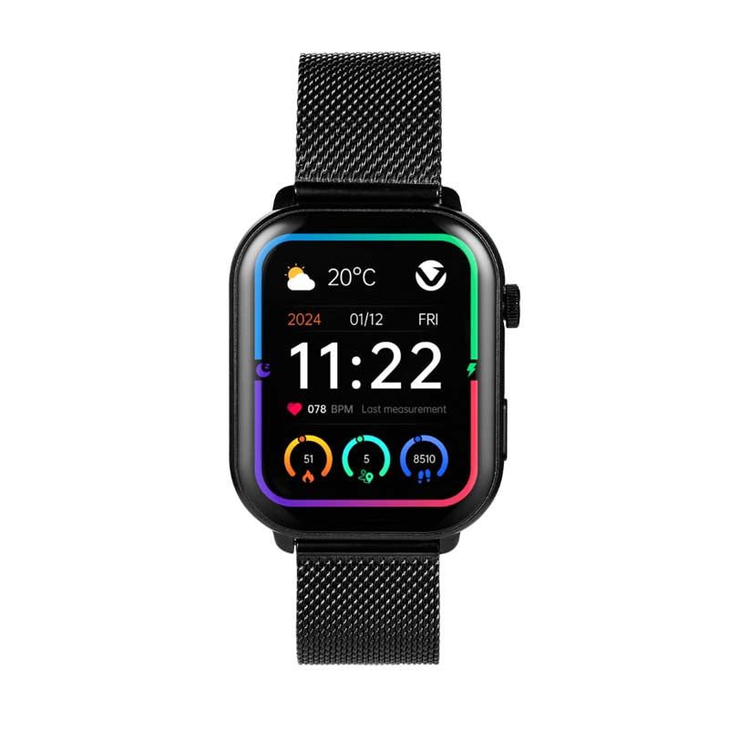 Volkano Trinity Series Smartwatch with Metal Mesh Strap - Black - Black