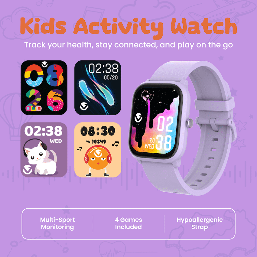 Volkano Vivo Series Kids Smart Watch - Lilac Purple - Lilac Purple