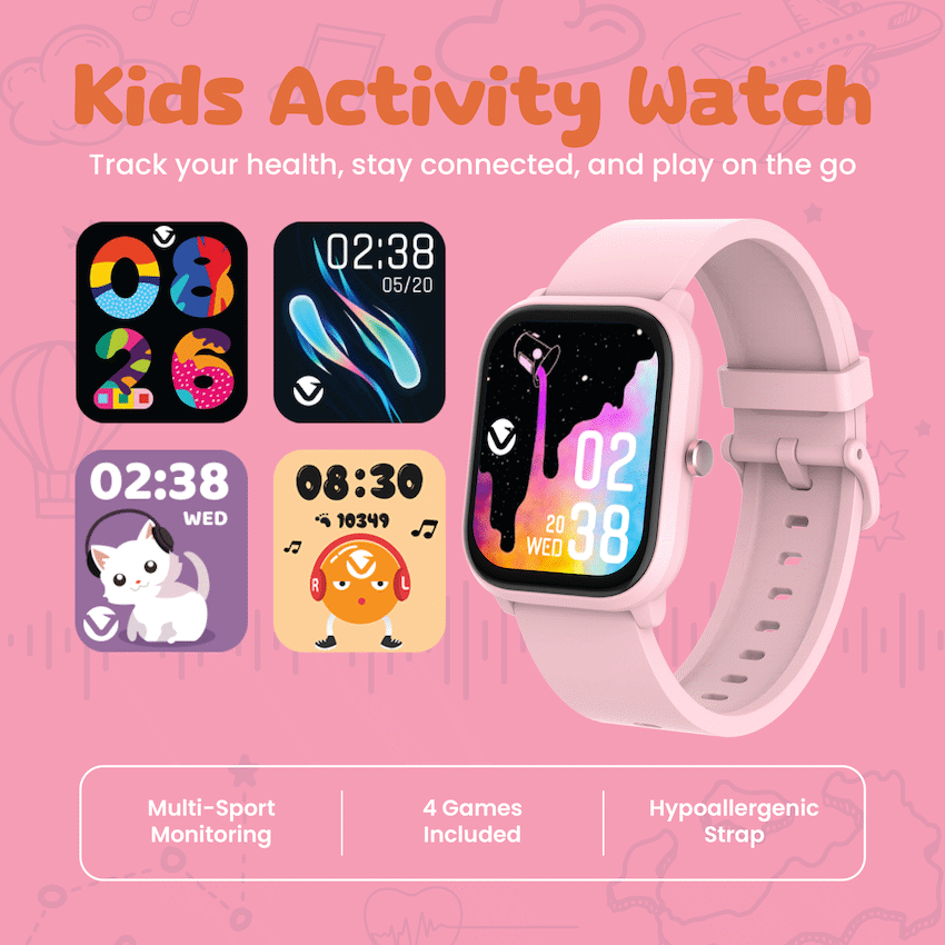 Volkano Vivo Series Kids Smart Watch - Pastel Pink - Pastel Pink
