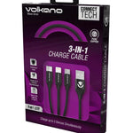 Volkano Weave Series 3 in 1 Charge Cable 1m - Black