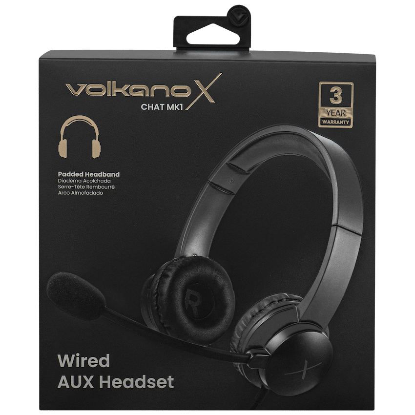 VolkanoX Chat Mk1 Series Wired Headset with Mic (AUX) - Graphite - Black - Computer Peripherals