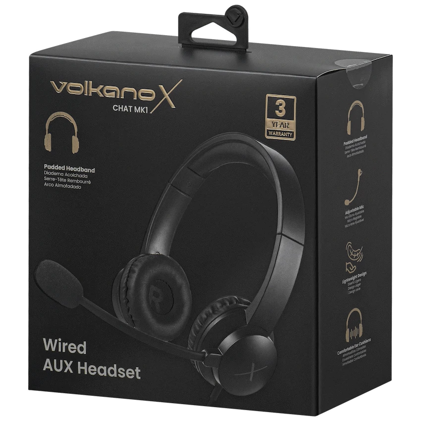 VolkanoX Chat Mk1 Series Wired Headset with Mic (AUX) - Graphite - Black - Computer Peripherals