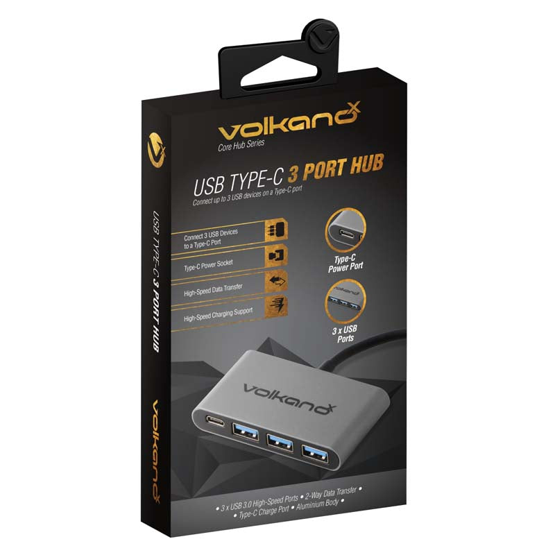 VolkanoX Core Hub Series USB Type C to 3x USB 3.0 plus Power - Charcoal