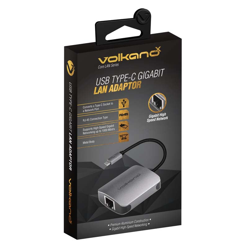 VolkanoX Core LAN Series USB Type C to Gigabit LAN Adaptor - Charcoal