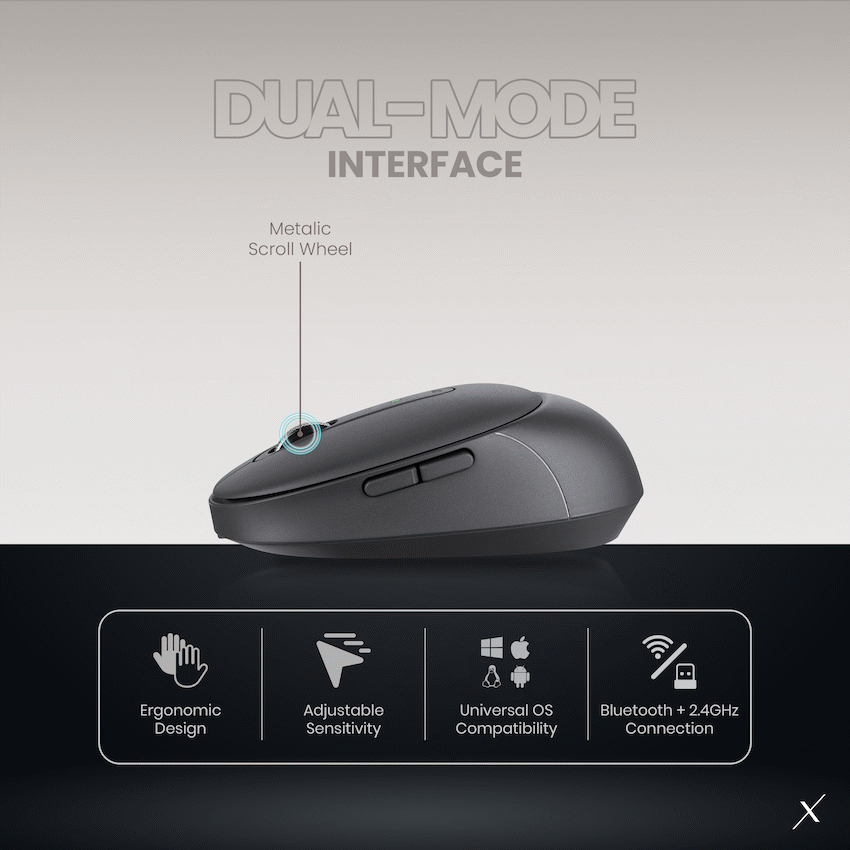 VolkanoX Crater Bluetooth Wireless Mouse - Graphite - Black - Computer Peripherals