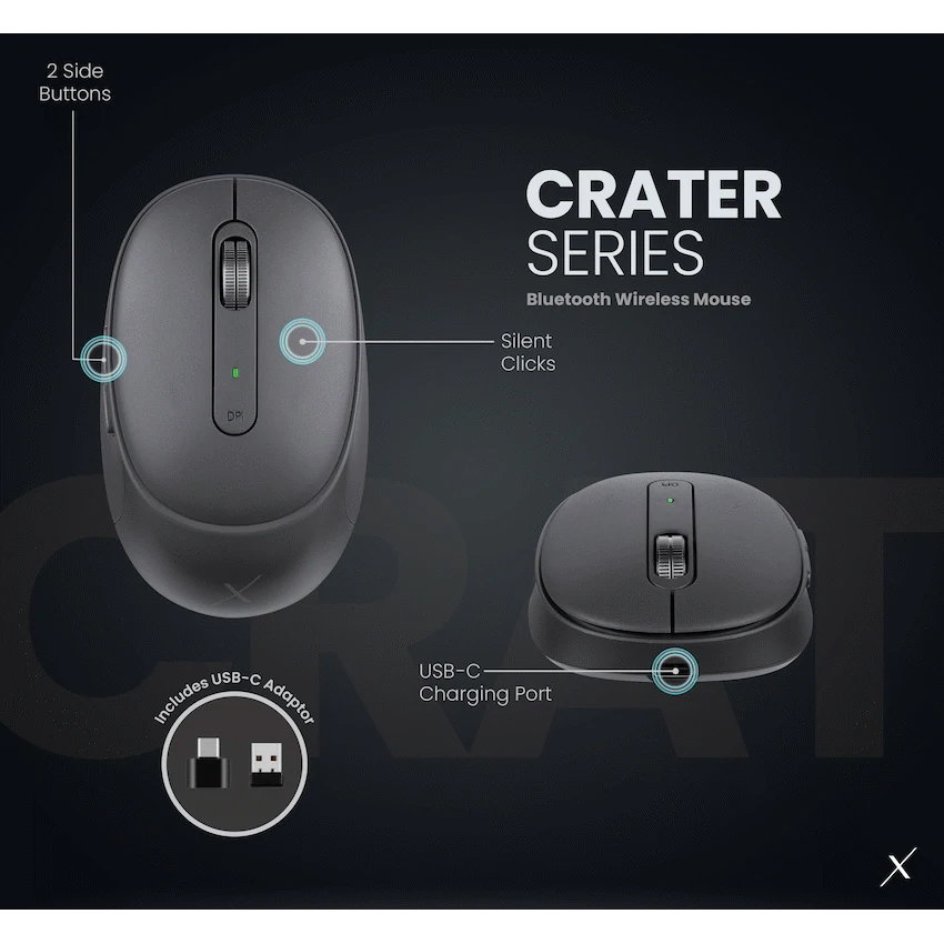 VolkanoX Crater Bluetooth Wireless Mouse - Graphite - Black - Computer Peripherals